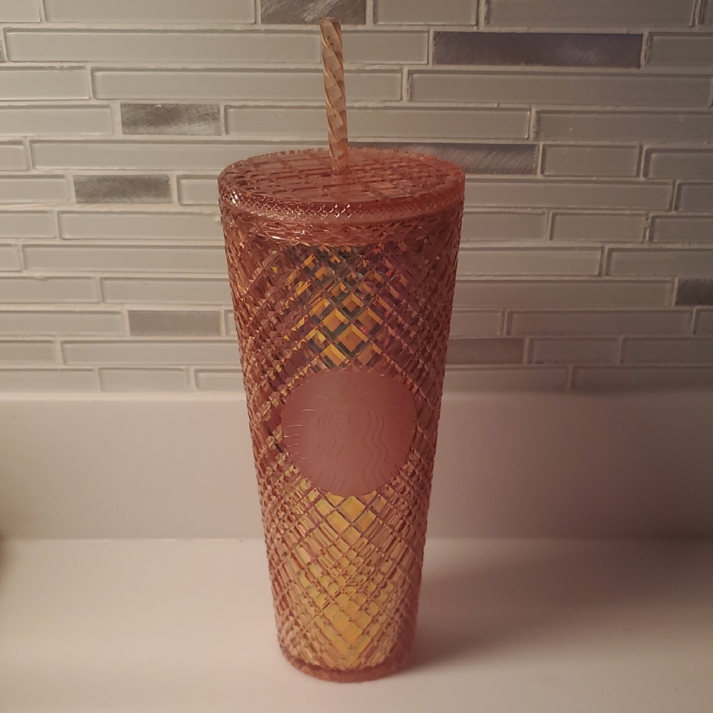 Starbucks Textured Orange Tumbler with Straw